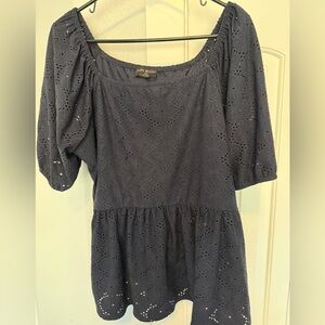 Lane Bryant Navy Blue Eyelet peplum top